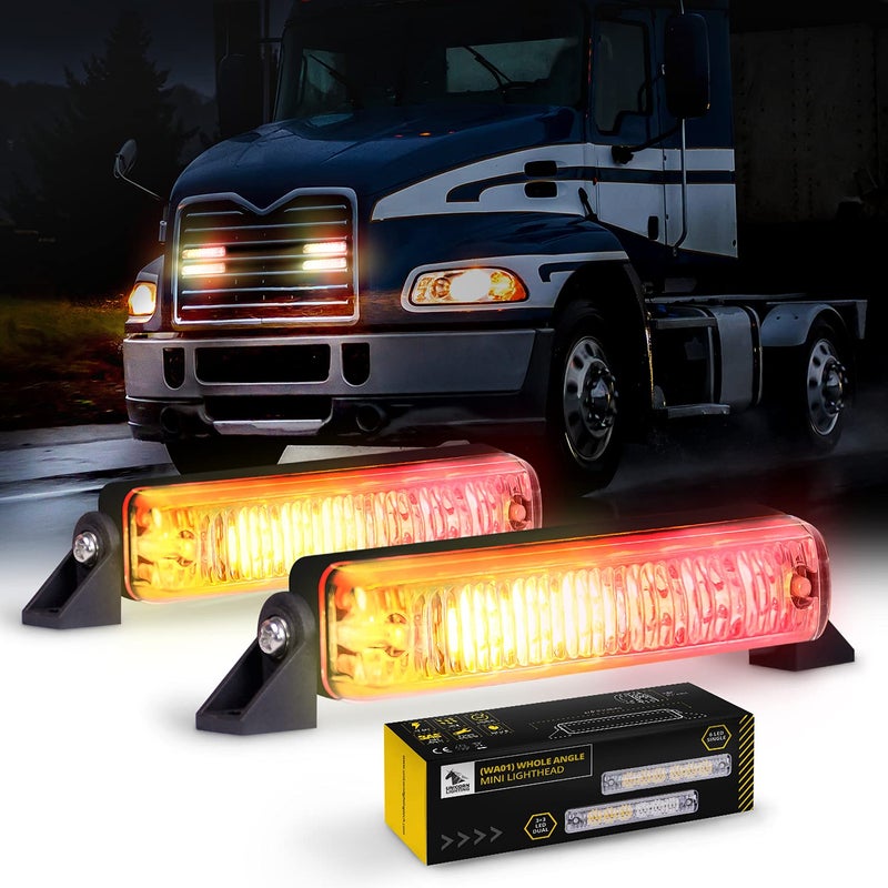 Unicorn Lighting Emergency Lights for Vehicles  WA01 AmberRed 6 LED Strobe Lights for Truck and Cars IP68 Waterproof Easy Installation 360Degree Rotation Mount 2 Pack